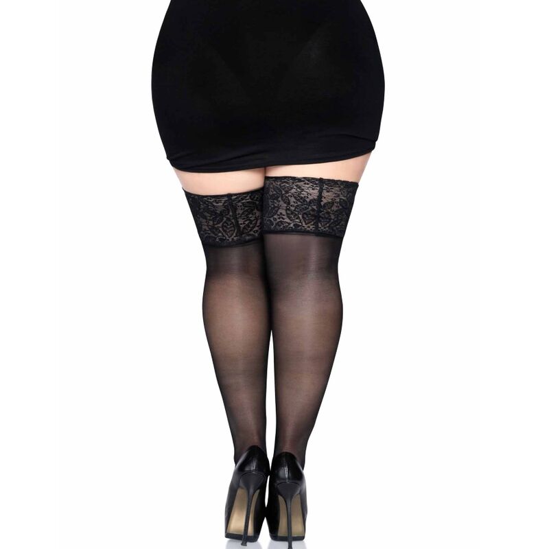 LEG AVENUE - MEDIAS NEGRAS AUTOADHESIVAS CON ENCAJE ANCHO ONE SIZE