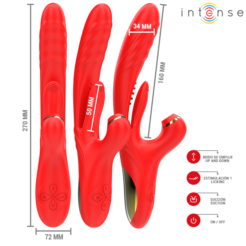 INTENSE - KAROL VIBRADOR MULTIFUNCIÓN EMPUJE & ESTIMULACIÓN & ONDAS ESTIMULADORAS ROJO