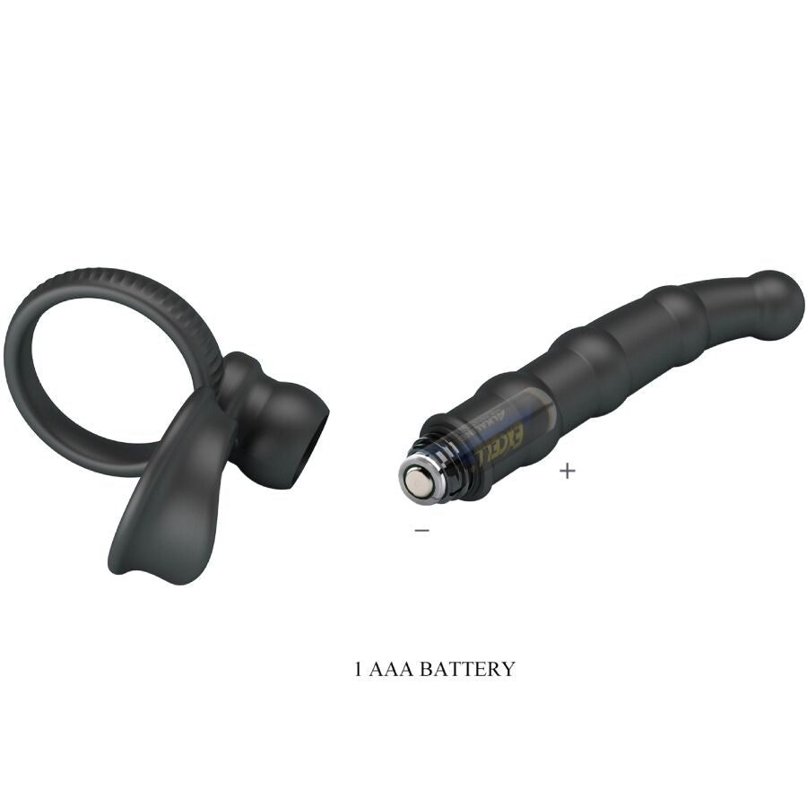 PRETTY LOVE - TATUM ANILLO VIBRADOR PENE CON PLUG 10 VIBRACIONES NEGRO