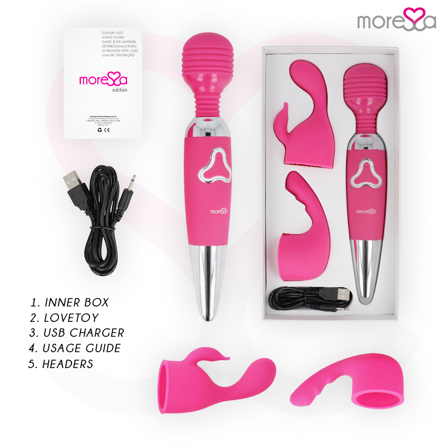 MORESSA - ODILON WAND POTENTE MOTOR MAS DOS CABEZALES PREMIUM SILICONE RECARGABLE