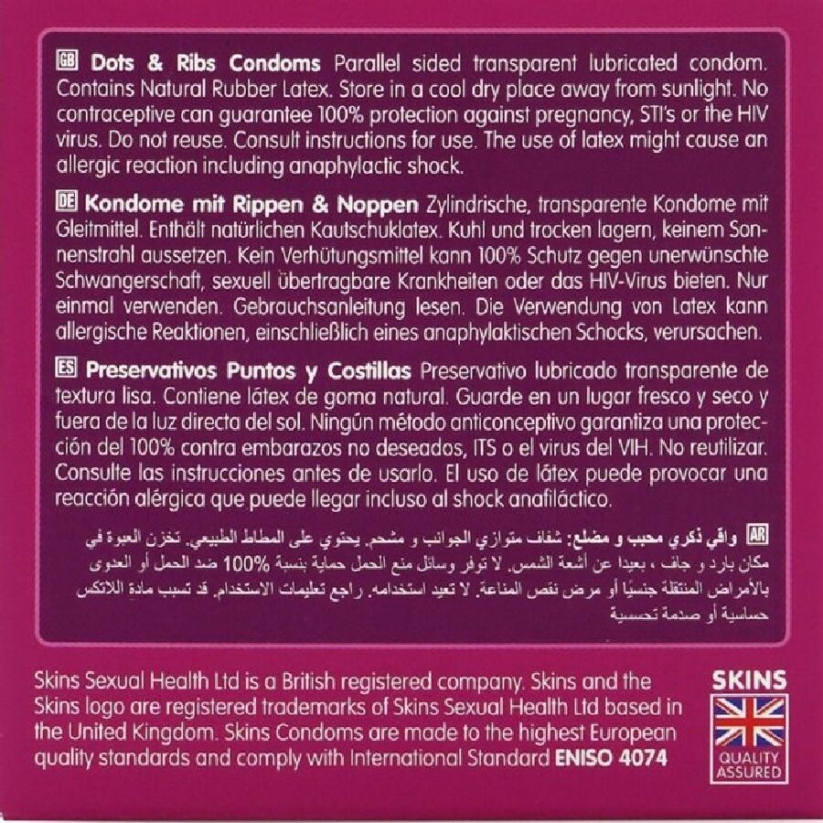 SKINS - DOTS & RIBS PRESERVATIVOS PREMIUM PACK 4