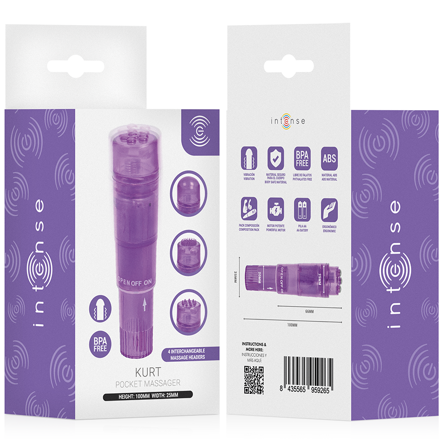 INTENSE - KURT MINI MASAJEADOR CON 4 CABEZALES INTERCAMBIABLES LILA