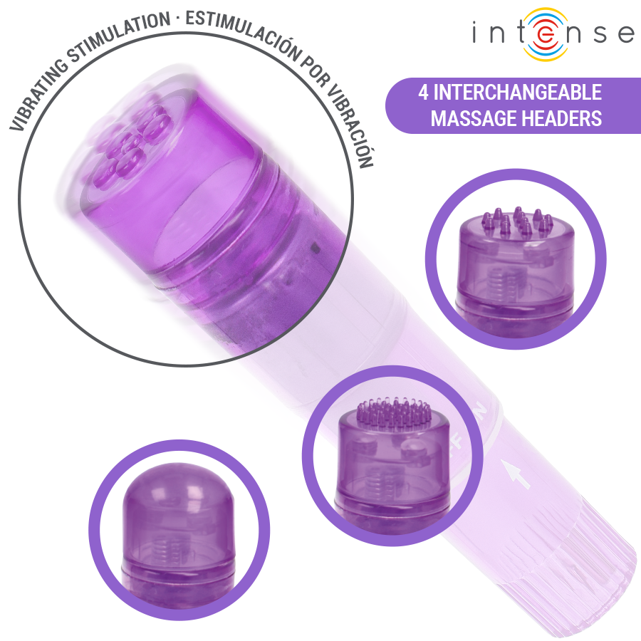 INTENSE - KURT MINI MASAJEADOR CON 4 CABEZALES INTERCAMBIABLES LILA