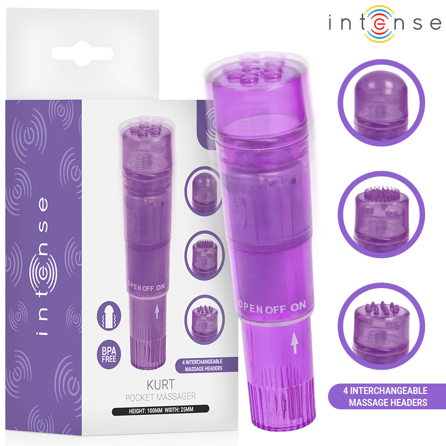 INTENSE - KURT MINI MASAJEADOR CON 4 CABEZALES INTERCAMBIABLES LILA