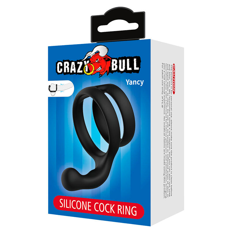 CRAZY BULL - YANCY ANILLO DOBLE PARA PENE Y TESTÍCULOS SILICONA NEGRO