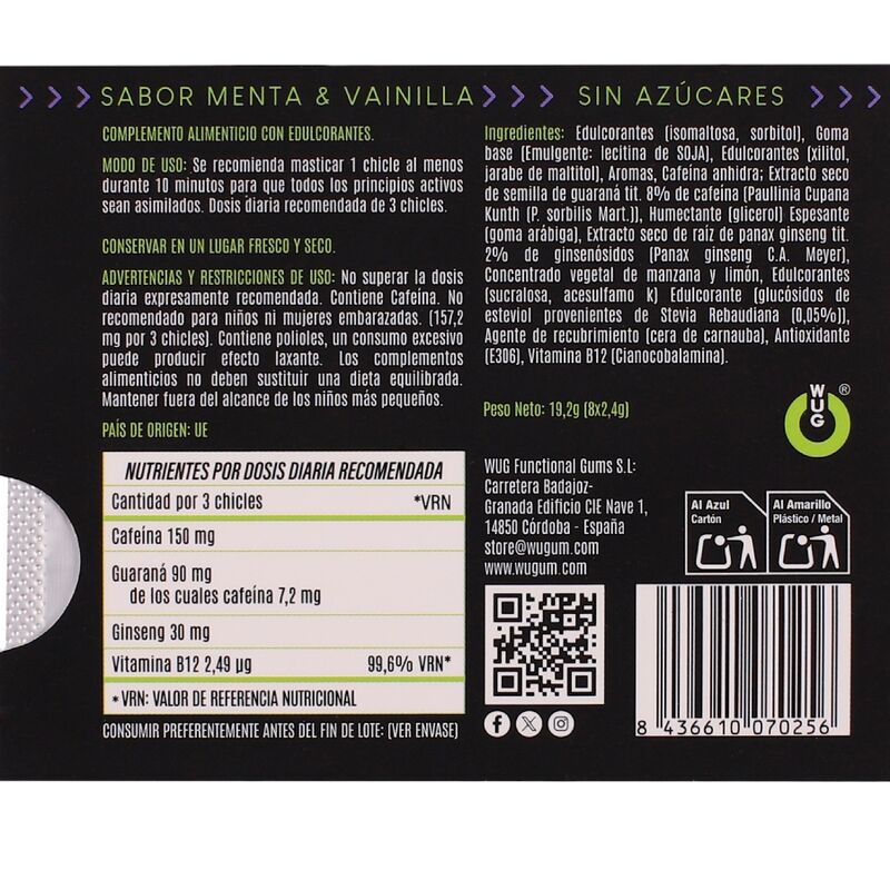 WUG On – Energía inmediata en formato chicle BLISTER 8 UDS