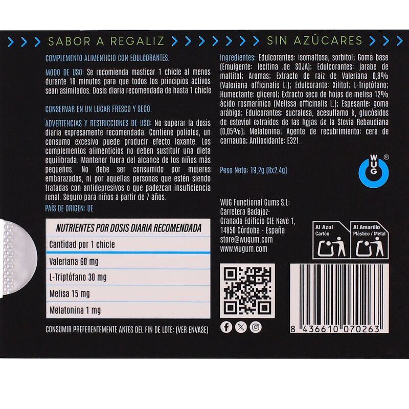 WUG Off - El chicle funcional que te ayuda a relajarte y dormir mejor BLISTER 8 UDS