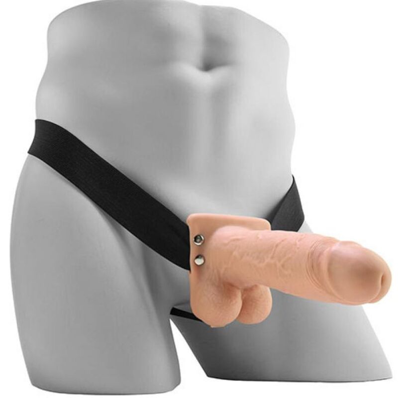 FETISH FANTASY SERIES - STRAP ON HUECO REALISTA VIBRADOR CON TESTÍCULOS 17,8 CM