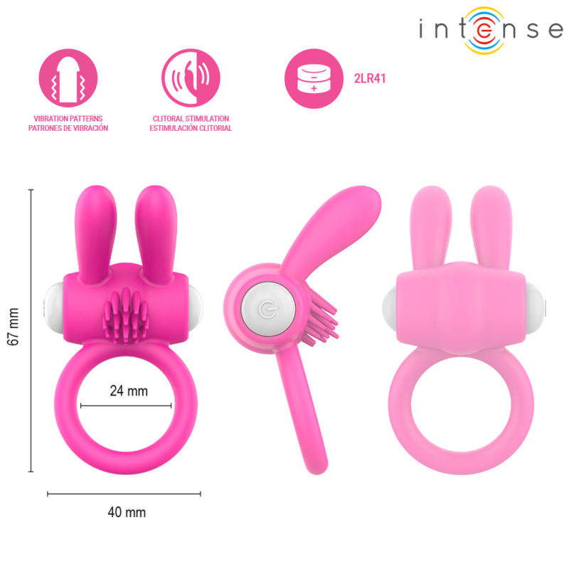 INTENSE - HOPPS ANILLO PARA PENE VIBRADOR CON ESTIMULACIÓN CLITORIANA ROSA