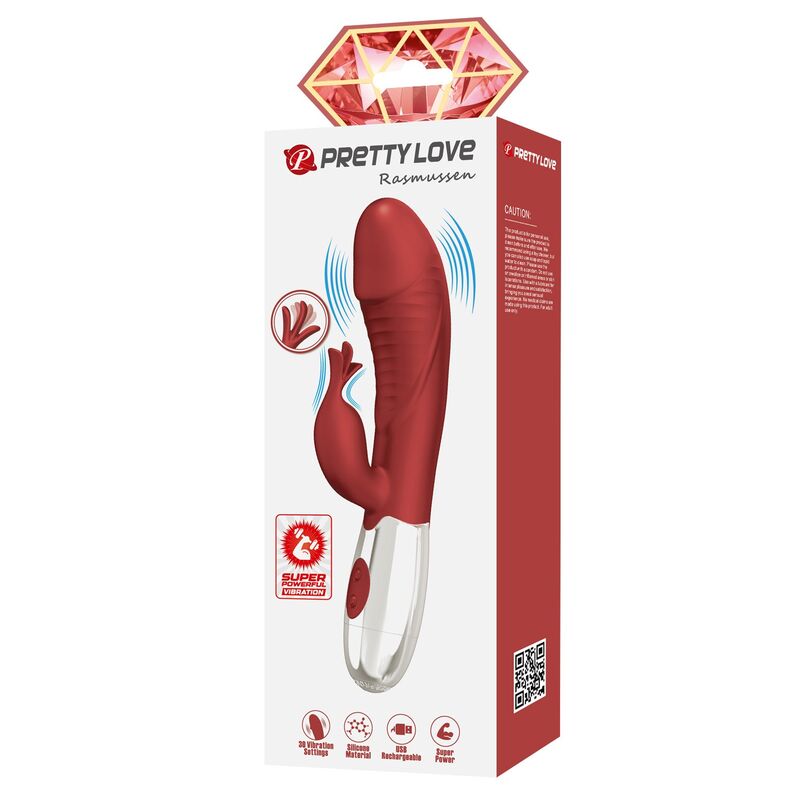 PRETTY LOVE - VIBRADOR RABBIT ROSEWOOD 30 FUNCIONES RECARGABLE USB ROJO