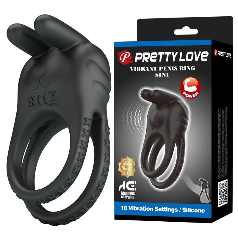 PRETTY LOVE - SINI ANILLO PARA PENE VIBRADOR RECARGABLE 10 FUNCIONES NEGRO