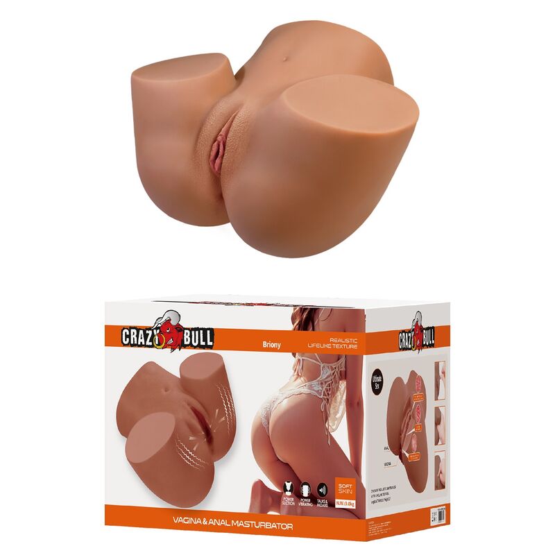 CRAZY BULL - MASTURBADOR REALISTA TORSO FEMENINO DOBLE ENTRADA CON VIBRACIÓN Y SUCCIÓN COLOR NATURAL