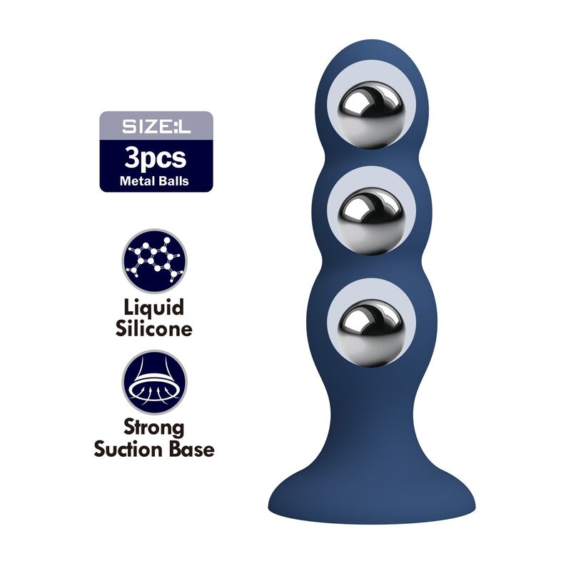 MR PLAY - PLUG ANAL CON 3 BOLAS METÁLICAS Y VENTOSA AZUL