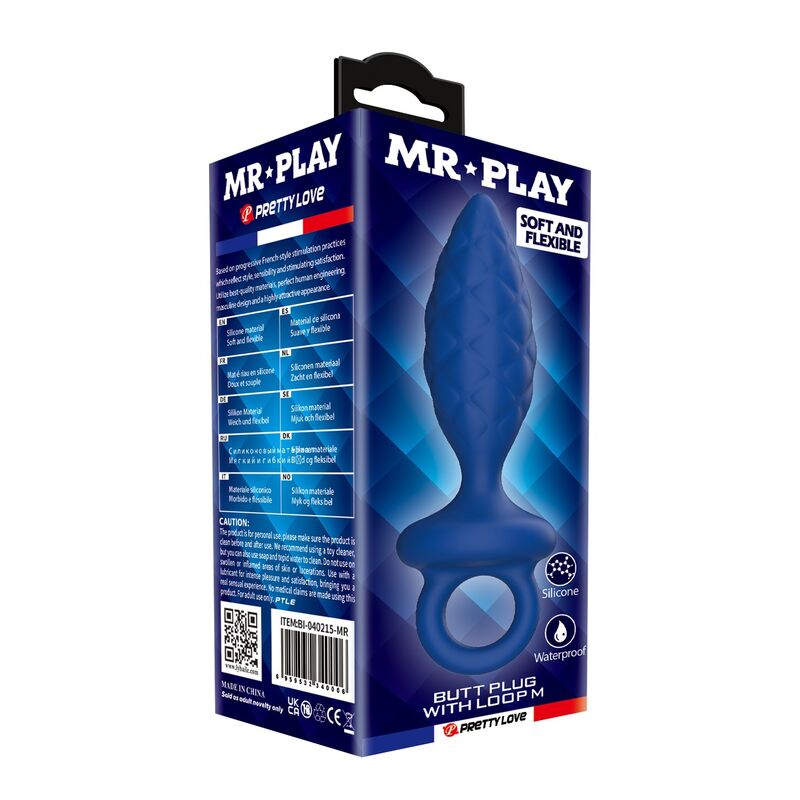 MR PLAY - PLUG ANAL TEXTURIZADO CON ANILLA AZUL M