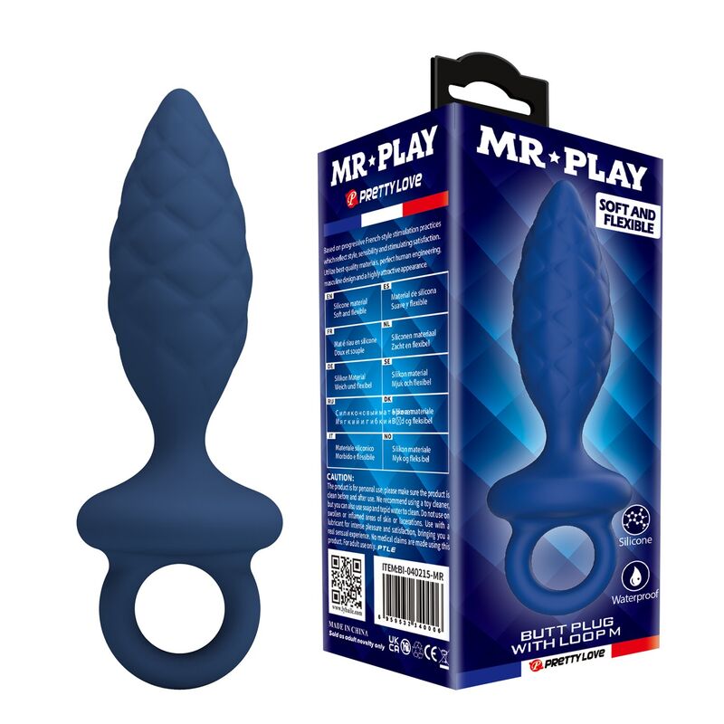 MR PLAY - PLUG ANAL TEXTURIZADO CON ANILLA AZUL M