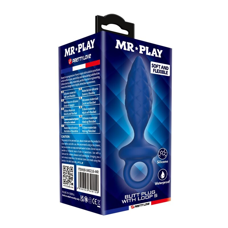 MR PLAY - PLUG ANAL TEXTURIZADO CON ANILLA AZUL S