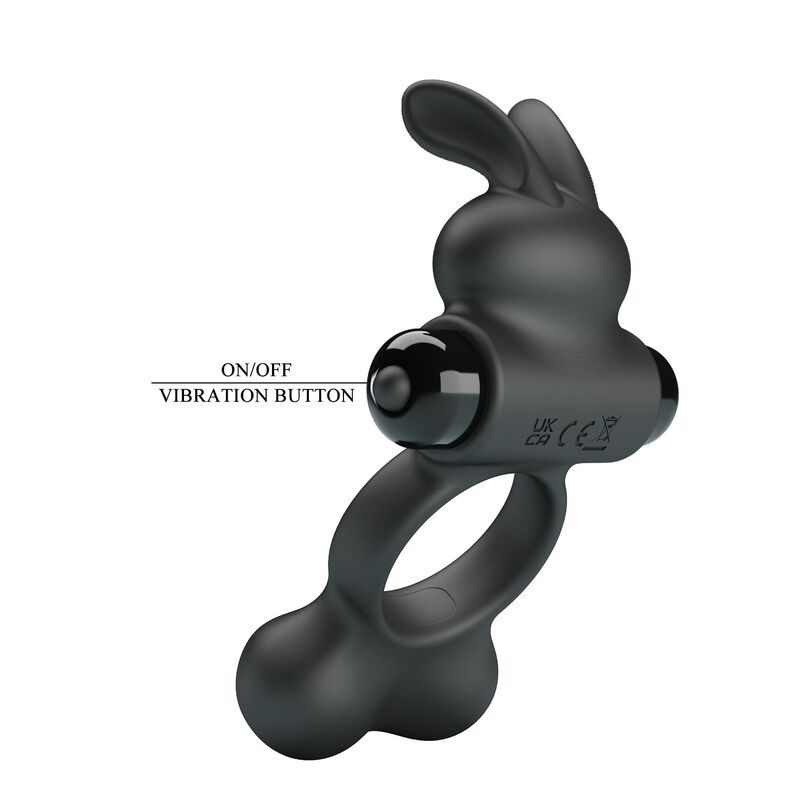 PRETTY LOVE - ANILLO VIBRADOR PARA PENE CON ESTIMULADOR DE CONEJITO 10 FUNCIONES NEGRO