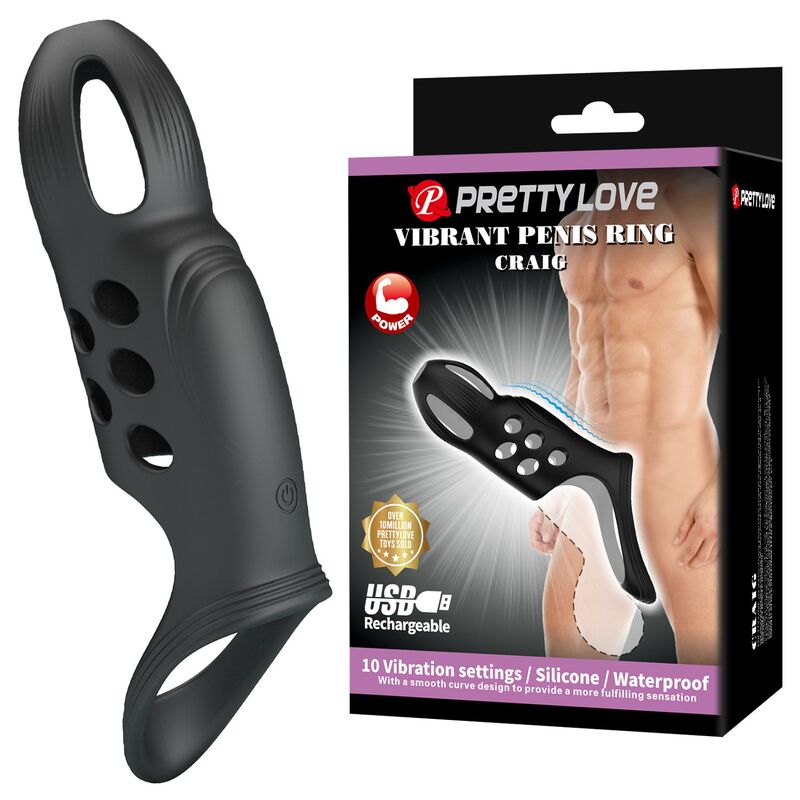 PRETTY LOVE - CRAIG ANILLO PARA PENE VIBRADOR RECARGABLE NEGRO
