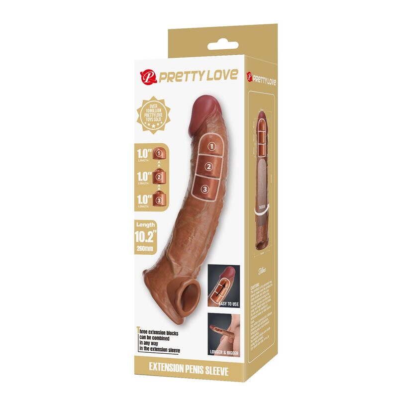 PRETTY LOVE - FUNDA EXTENSORA PARA PENE AJUSTABLE 26 CM Ø 4 CM COLOR MARRÓN