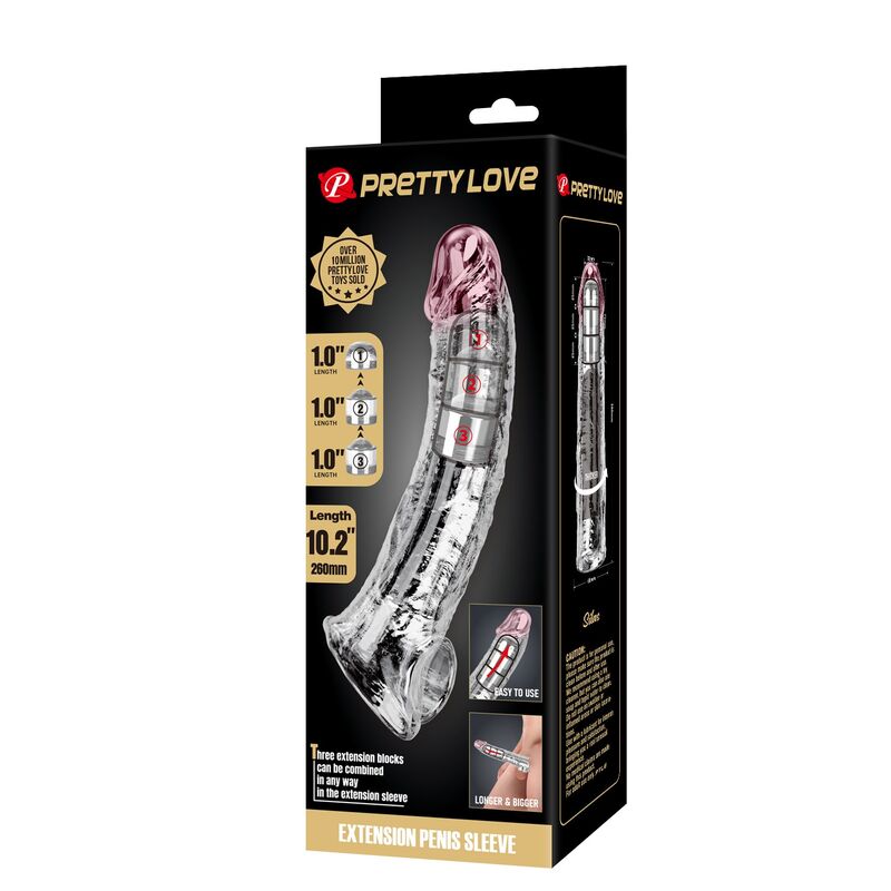 PRETTY LOVE - FUNDA EXTENSORA PARA PENE AJUSTABLE 26 CM Ø 4 CM COLOR TRANSPARENTE