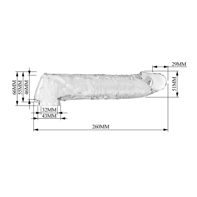 PRETTY LOVE - FUNDA EXTENSORA PARA PENE AJUSTABLE 26 CM Ø 4 CM COLOR TRANSPARENTE