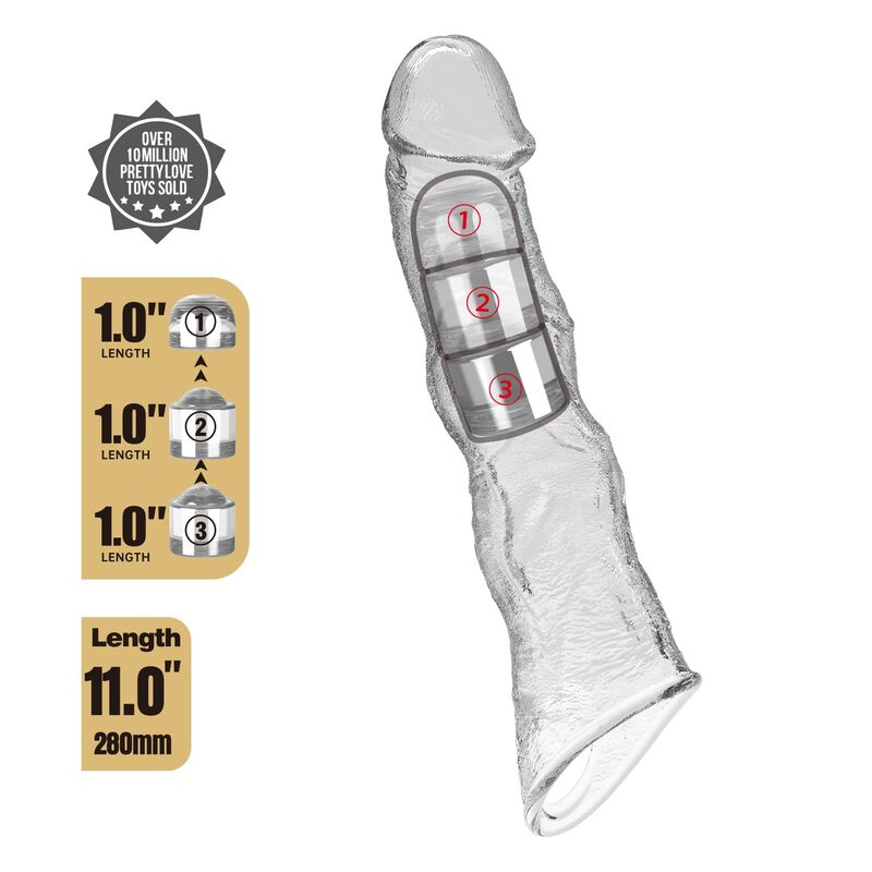 PRETTY LOVE - FUNDA EXTENSORA PARA PENE AJUSTABLE 28 CM Ø 4,5 CM COLOR TRANSPARENTE