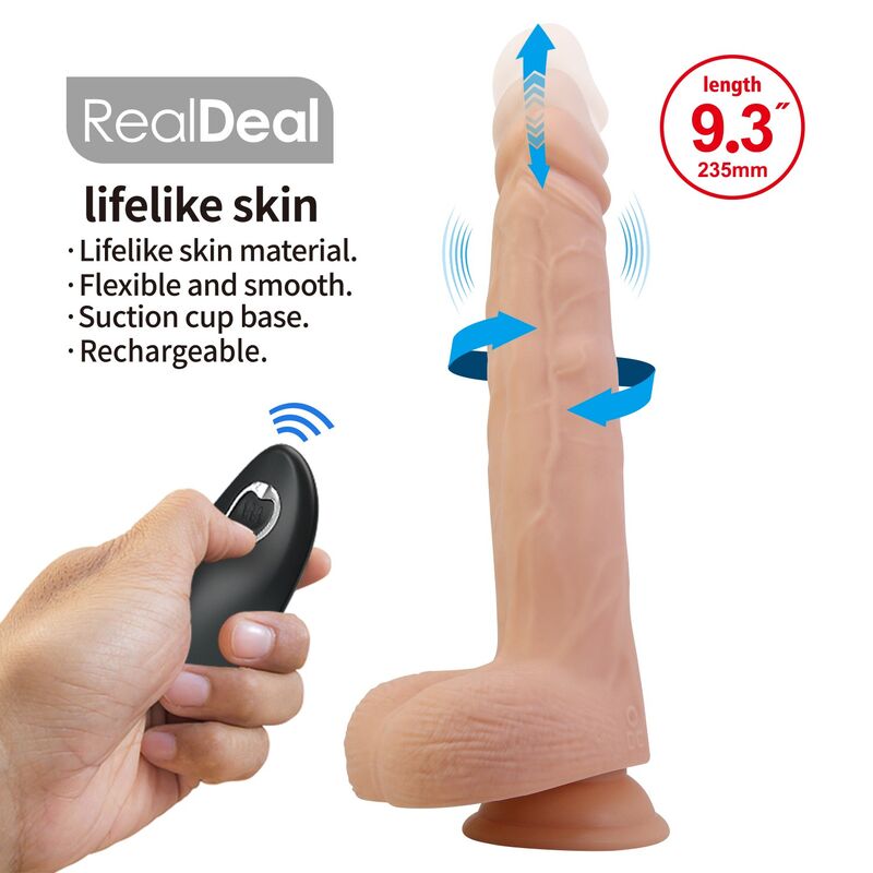 PRETTY LOVE - MILES DILDO VIBRADOR CON EMPUJE Y ROTACIÓN CONTROL REMOTO 23,5 CM Ø 4,8 CM COLOR NATURAL