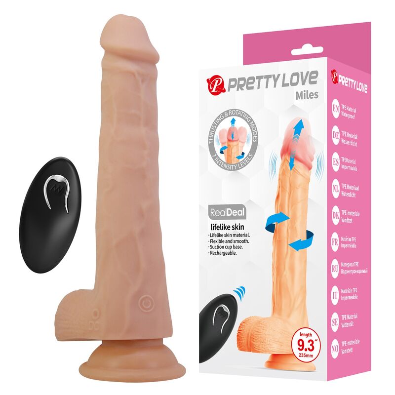 PRETTY LOVE - MILES DILDO VIBRADOR CON EMPUJE Y ROTACIÓN CONTROL REMOTO 23,5 CM Ø 4,8 CM COLOR NATURAL