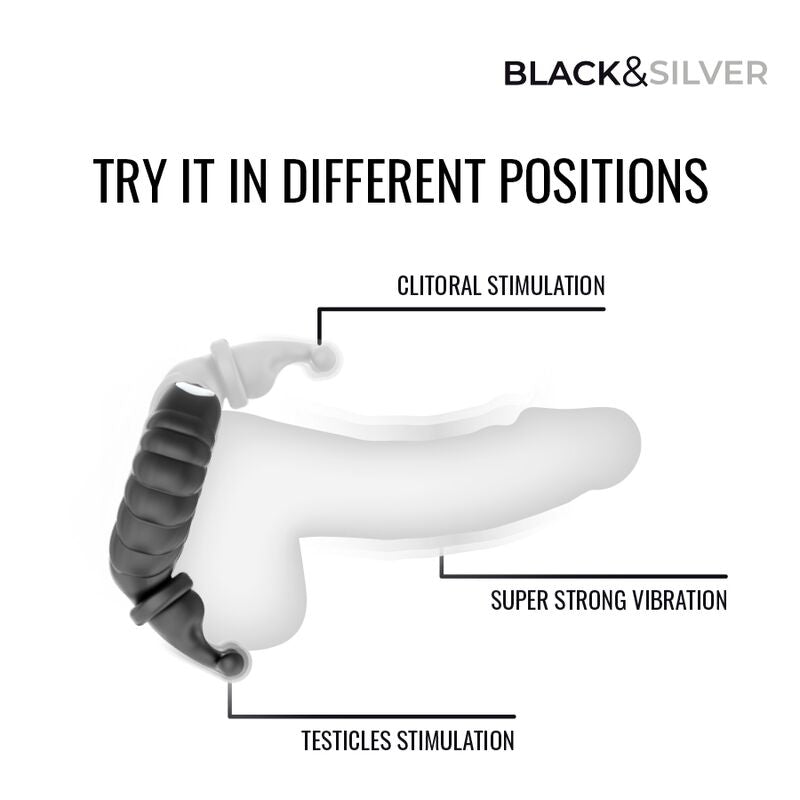 BLACK & SILVER - NEO ANILLO VIBRADOR RECARGABLE PARA PAREJAS NEGRO