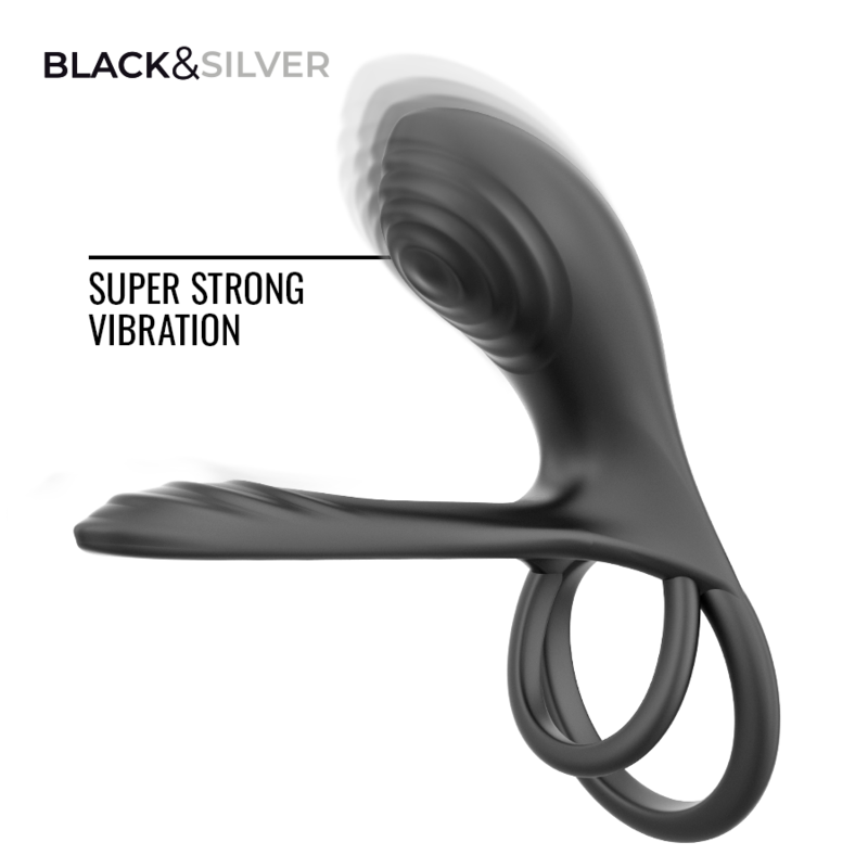 BLACK & SILVER - RIPLEY ANILLO VIBRADOR RECARGABLE CON CONTROL REMOTO NEGRO