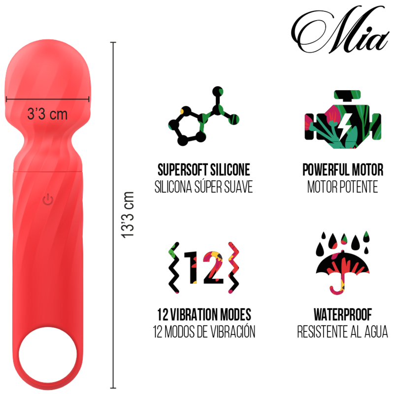 MIA - LUCY ELLEN MINI WAND MASSAGER RECARGABLE USB ROJO
