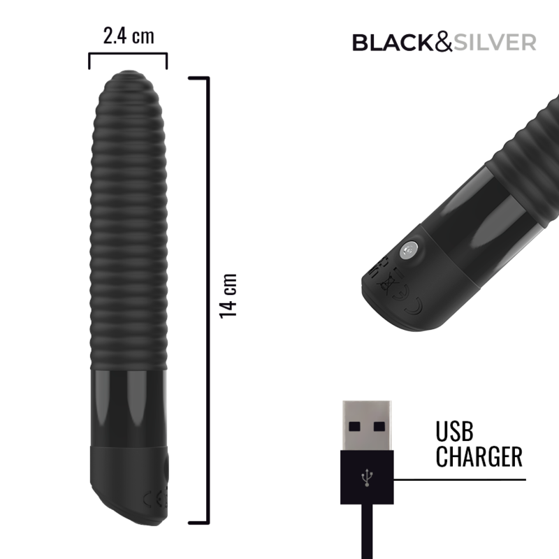 BLACK & SILVER - JOSEPH VIBRADOR RECARGABLE USB CON PANTALLA LED NEGRO