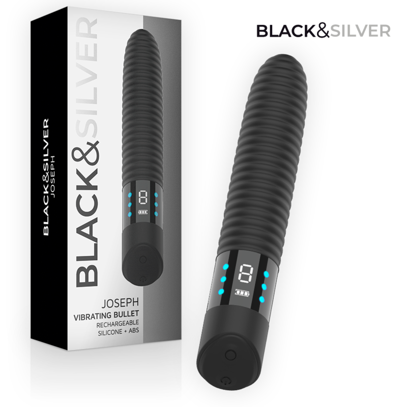 BLACK & SILVER - JOSEPH VIBRADOR RECARGABLE USB CON PANTALLA LED NEGRO