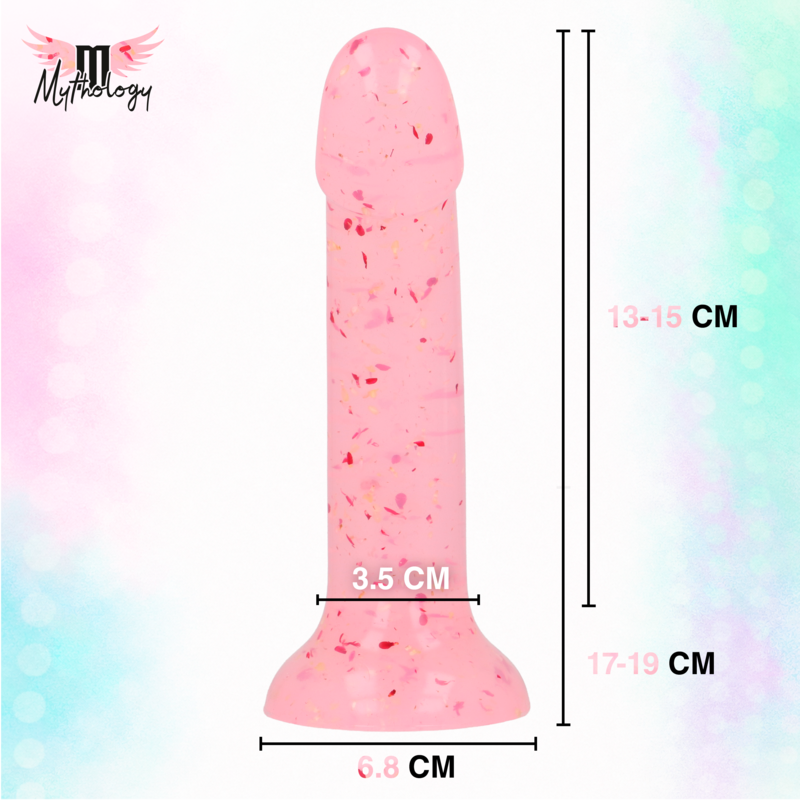 MYTHOLOGY - LYRA 9 DILDO DE SILICONA 17 CM Ø 3,6 CM TRANSPARENTE ROSADO MOTEADO ROJO