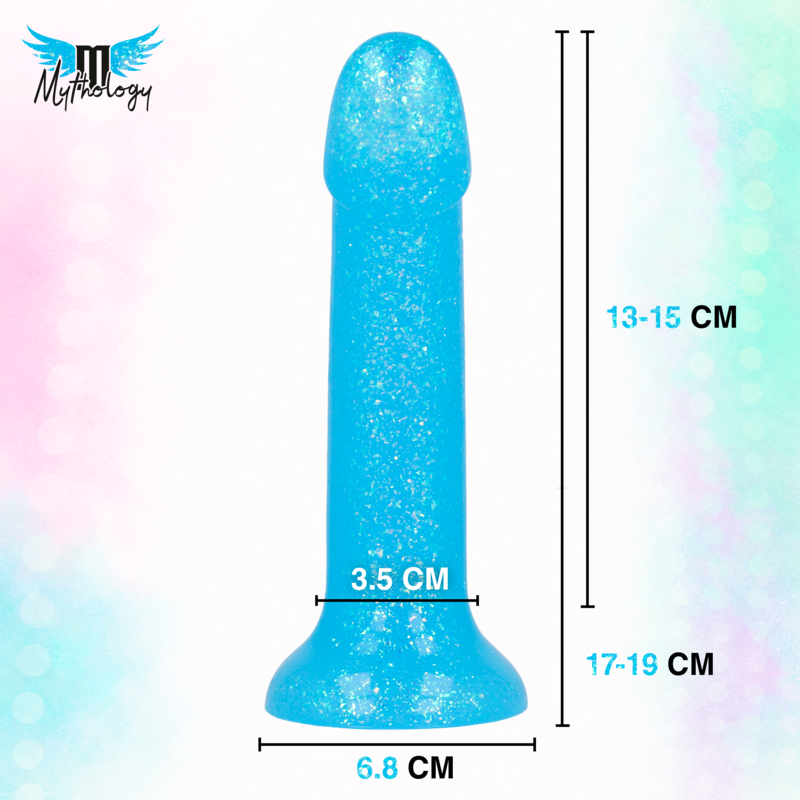 MYTHOLOGY - LYRA 8 DILDO DE SILICONA 17 CM Ø 3,6 CM CELESTE MOTEADO PLATINO