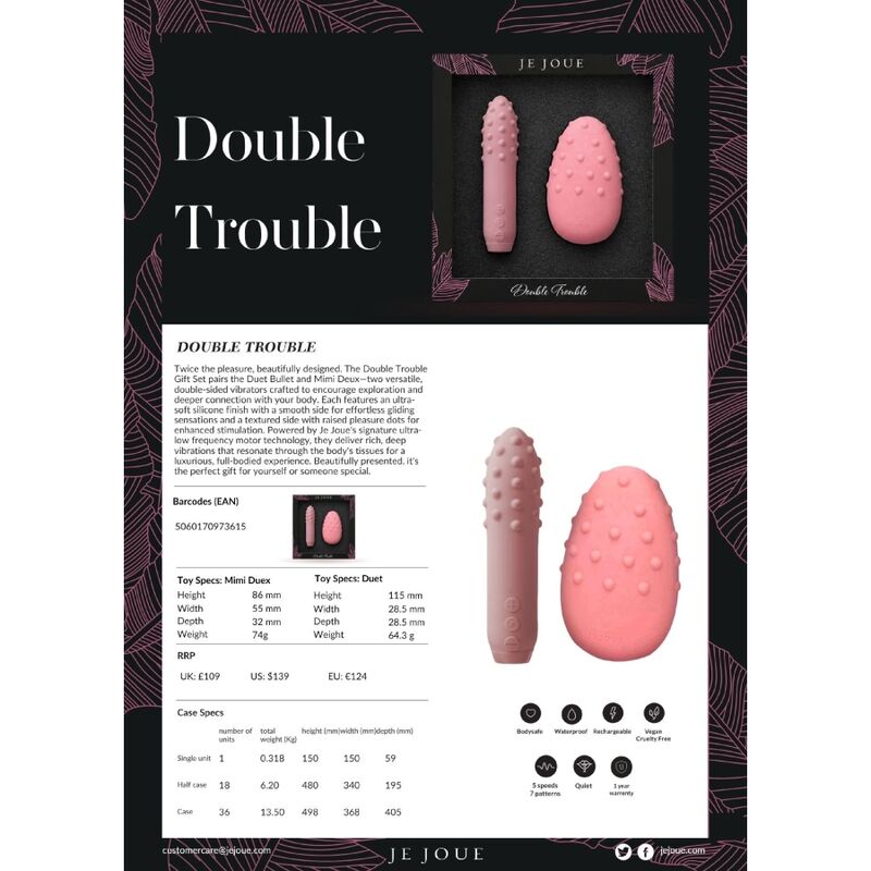 JE JOUE - DOUBLE TROUBLE SET DE VIBRADORES RECARGABLES