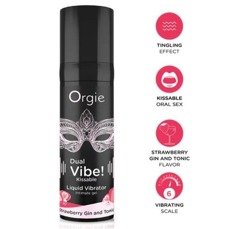 ORGIE - DUAL VIBE! GIN AND TONIC FRESA GEL ÍNTIMO BESABLE EFECTO VIBRANTE 15 ML