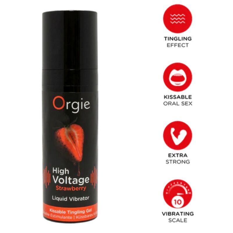 ORGIE - HIGH VOLTAGE STRAWBERRY GEL ÍNTIMO BESABLE EFECTO VIBRANTE EXTRA FUERTE 15 ML