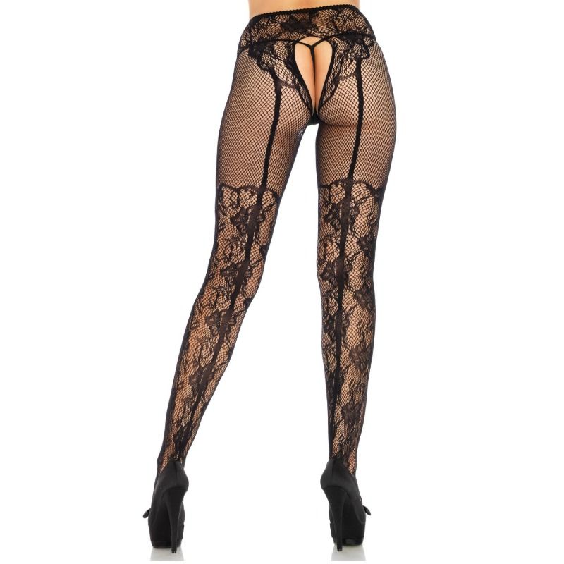 LEG AVENUE - MEDIAS ALTAS CON ABERTURA TRASERA DISEÑO FLORAL TALLA ÚNICA
