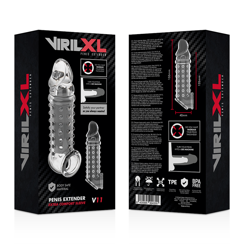VIRILXL - EXTENSIÓN Y FUNDA DE PENE V11 TRANSPARENTE